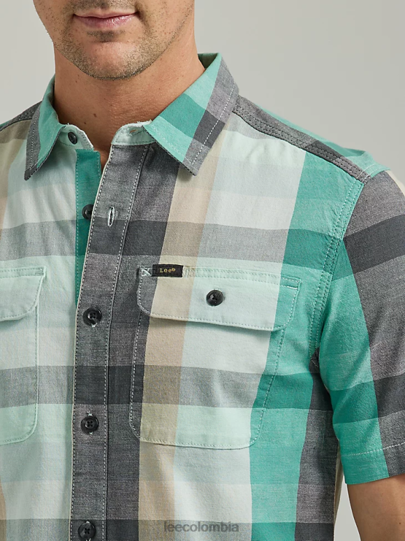 Lee hombres camisa con botones a cuadros de manga corta multiusos de movimiento extremo cuadros de cristal de mar ropa Z6H6F900 - Image 3