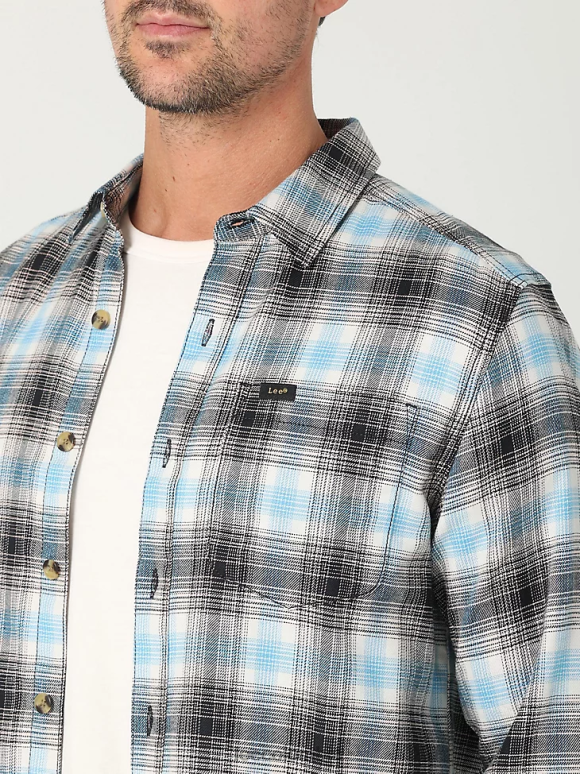 Lee hombres camisa con botones a cuadros elásticos clásicos mvp de movimiento extremo cuadros calipso humo blanco negro ropa Z6H6F919 - Image 3