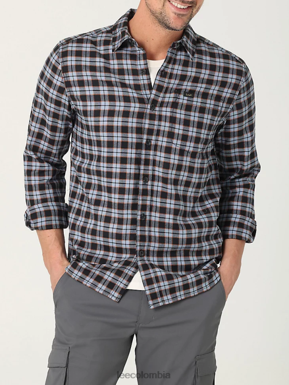 Lee hombres camisa con botones a cuadros elásticos clásicos mvp de movimiento extremo cuadros negros y azules de ensueño ropa Z6H6F918 - Image 1