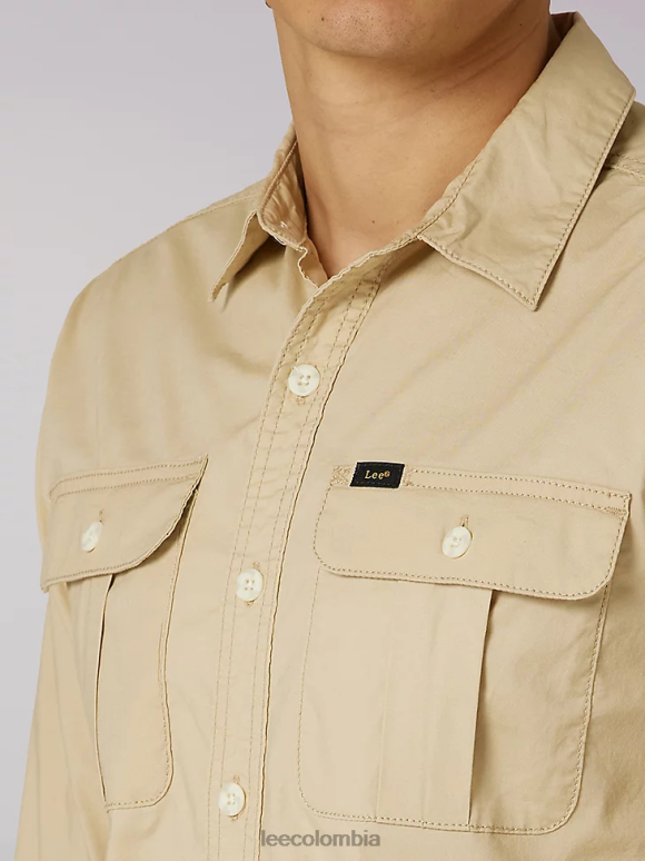 Lee hombres camisa con botones de color sólido de Working West safari de nueva york ropa Z6H6F915 - Image 3