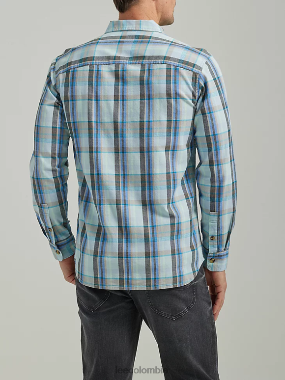 Lee hombres Camisa de trabajador con botones a cuadros para todo uso de movimiento extremo cuadros de vidrio marino de setas ropa Z6H6F926 - Image 2