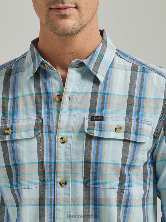 Lee hombres Camisa de trabajador con botones a cuadros para todo uso de movimiento extremo cuadros de vidrio marino de setas ropa Z6H6F926 - Image 3