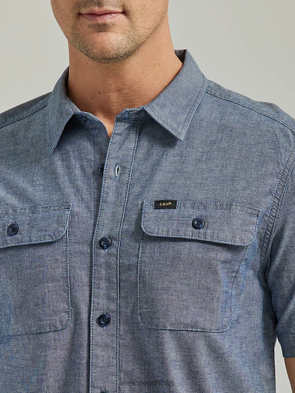 Lee hombres camisa de trabajador de manga corta de movimiento extremo cambray con lavado medio ropa Z6H6F895 - Image 3