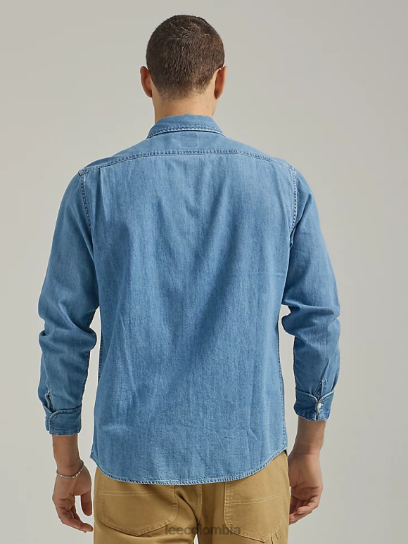 Lee hombres camisa de trabajo de mezclilla de ajuste relajado azul ropa Z6H6F903 - Image 2