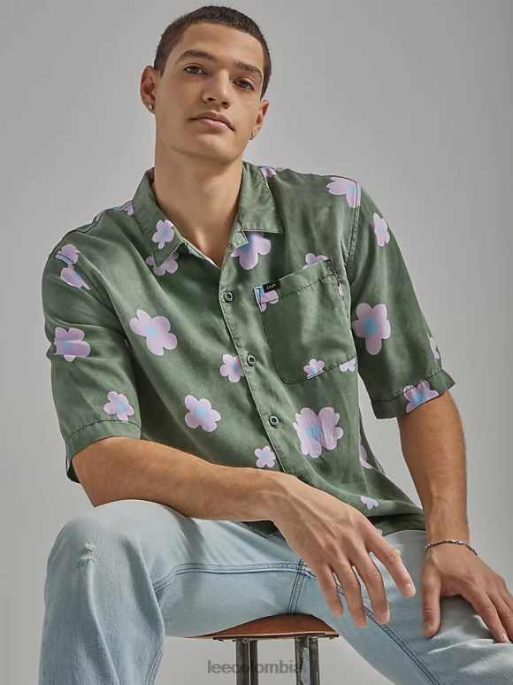 Lee hombres camisa floral extragrande fuerte verde floral ropa Z6H6F893 - Image 5