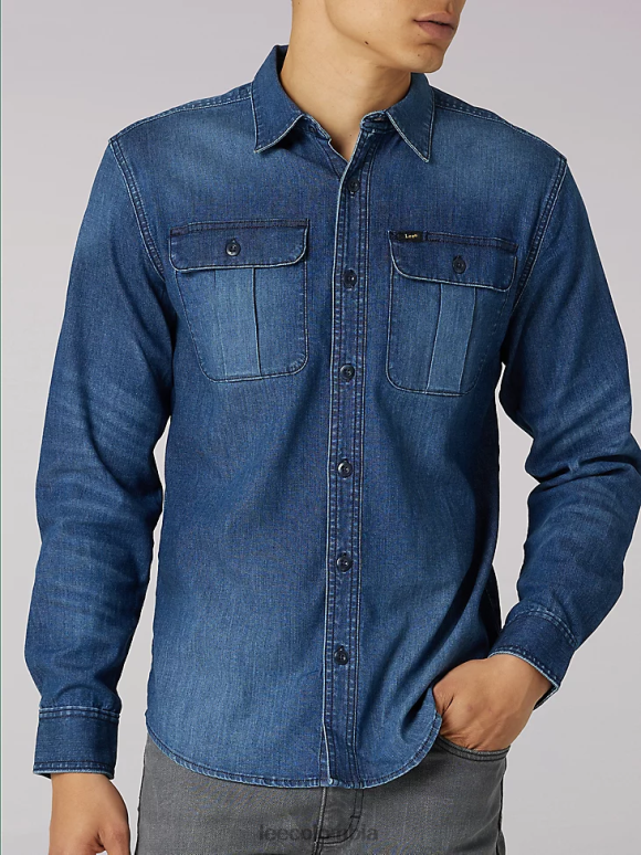 lee_hombres_camisa_vaquera_con_botones_de_working_west_lavado_medio_ropa_z6h6f935.png Lee hombres camisa vaquera con botones de Working West lavado medio ropa Z6H6F935 - Image 1