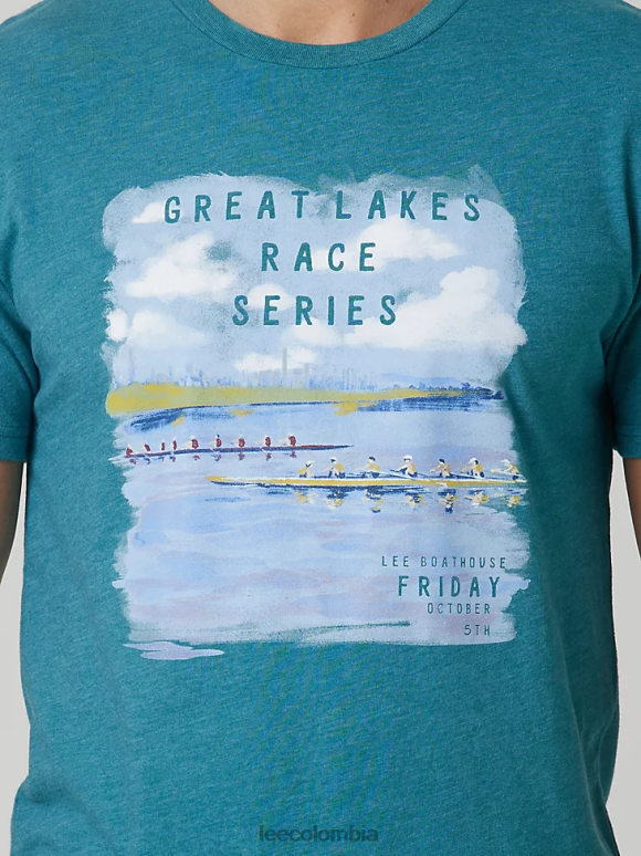 Lee hombres camiseta con gráfico de carrera de los grandes lagos brezo verde azulado ropa Z6H6F845 - Image 3