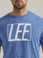 Lee hombres camiseta con logo en bloque azul real ropa Z6H6F851 - Image 3