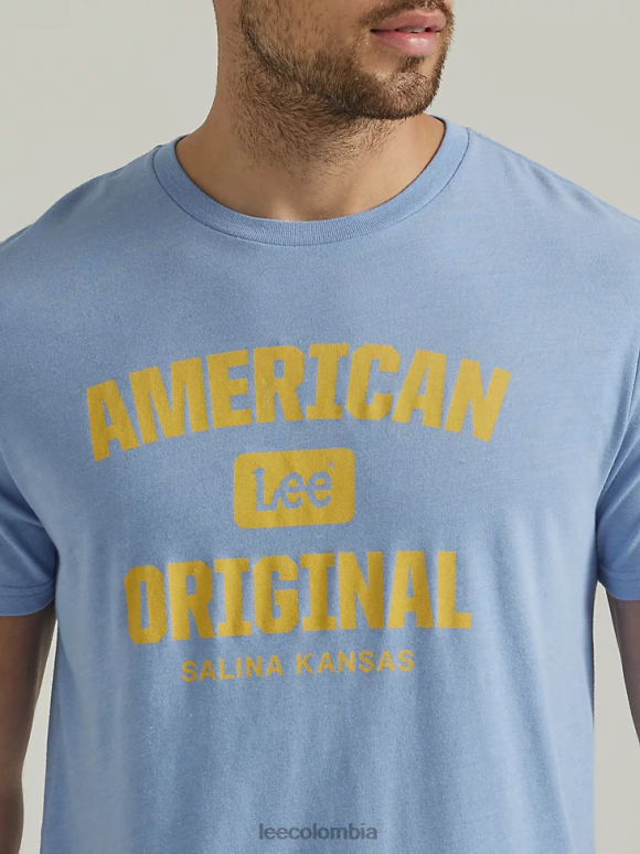 Lee hombres camiseta gráfica original americana preparación azul ropa Z6H6F849 - Image 3
