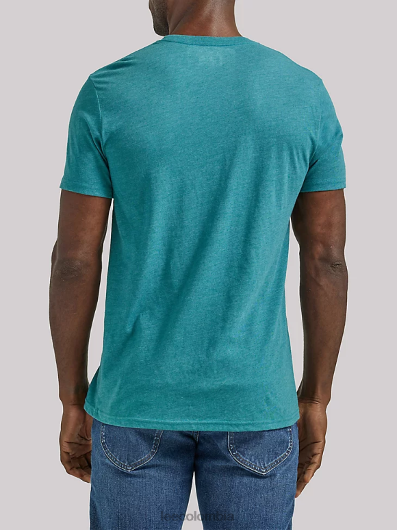 Lee hombres hd camiseta con estampado de peto de fama mundial verde azulado ropa Z6H6F888 - Image 2