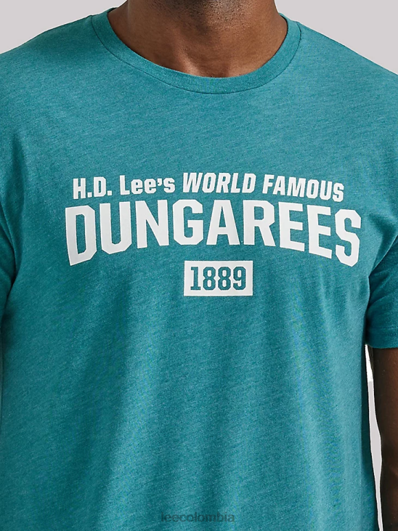 Lee hombres hd camiseta con estampado de peto de fama mundial verde azulado ropa Z6H6F888 - Image 3