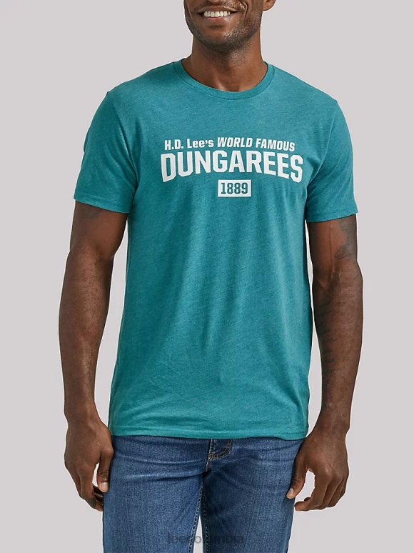 Lee hombres hd camiseta con estampado de peto de fama mundial verde azulado ropa Z6H6F888 - Image 1