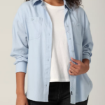 Lee mujer camisa con botones fronterizos azul tímido ropa Z6H6F398