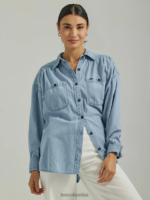 Lee mujer camisa frontier fruncida con botones medios azules ropa Z6H6F395