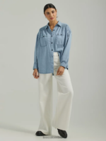 Lee mujer camisa frontier fruncida con botones medios azules ropa Z6H6F395 - Image 5
