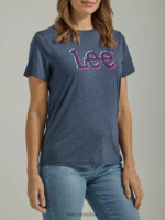 Lee mujer camiseta con gráfico de contracción de color jaspeado azul marino ropa Z6H6F376