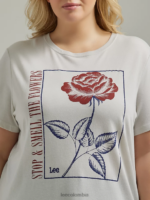 Lee mujer huele la camiseta gráfica de flores (más) roca lunar ropa Z6H6F368