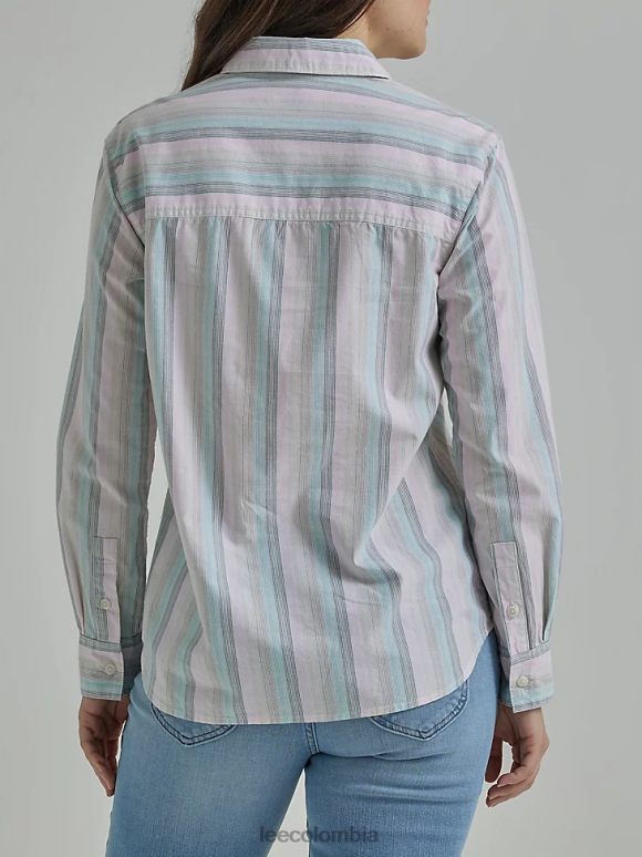 Lee mujer legendaria camisa multiusos a rayas con botones raya verde fuerte ropa Z6H6F400 - Image 2