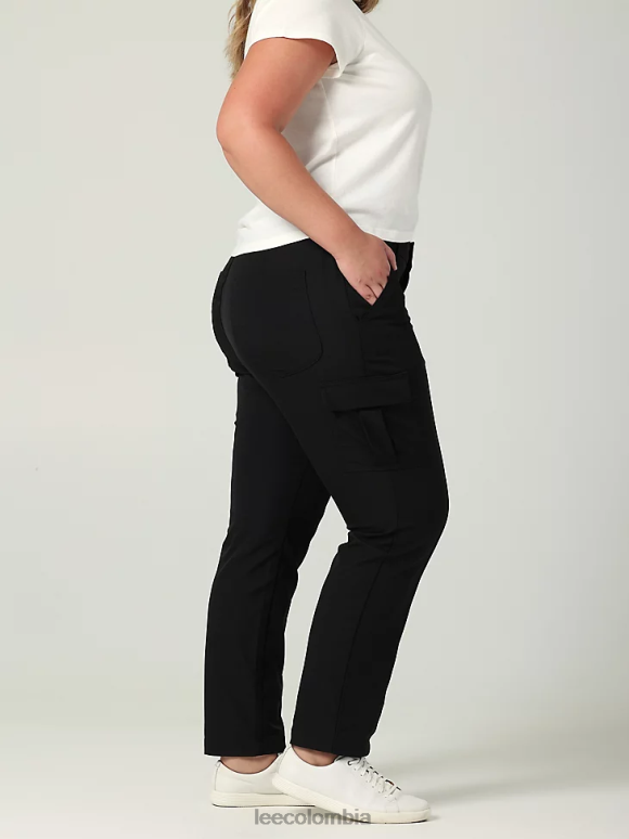 Lee mujer Pantalón cargo de pierna recta ultra lujoso con costuras flexibles para llevar (más) unión todo negro ropa Z6H6F233 - Image 3