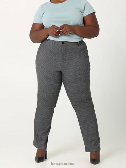 Lee mujer Pantalón de pierna recta y corte relajado sin arrugas (más) cuadros rockhill en blanco y negro ropa Z6H6F203