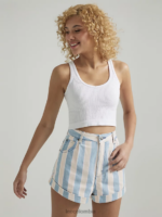 Lee mujer shorts de mezclilla plisados ​​de tiro alto a rayas raya media ropa Z6H6F332