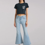 Lee mujer Vaqueros acampanados de talle alto y abertura de colección europea blanqueador solar ropa Z6H6F170