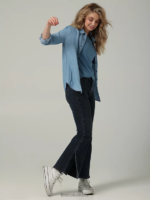 Lee mujer Vaqueros acampanados de talle alto y abertura de colección europea índigo ahumado ropa Z6H6F172 - Image 4