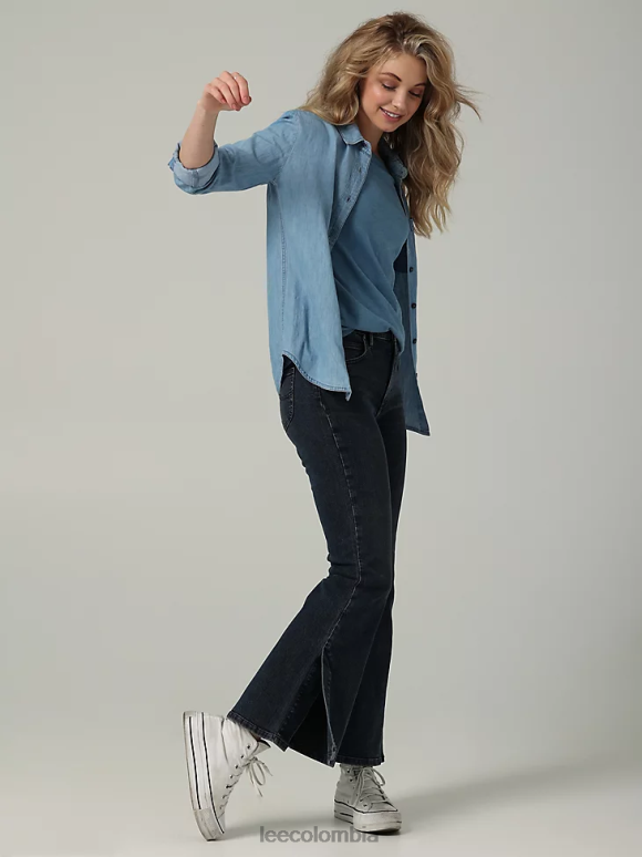 Lee mujer Vaqueros acampanados de talle alto y abertura de colección europea índigo ahumado ropa Z6H6F172 - Image 4