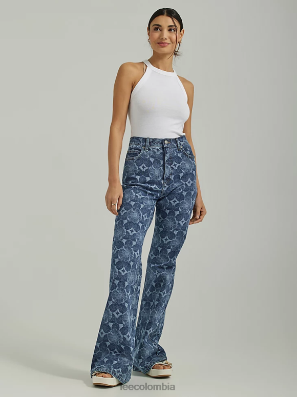 Lee mujer Vaqueros acampanados relajados con tiro alto y grabados a láser láser floral ropa Z6H6F156 - Image 1