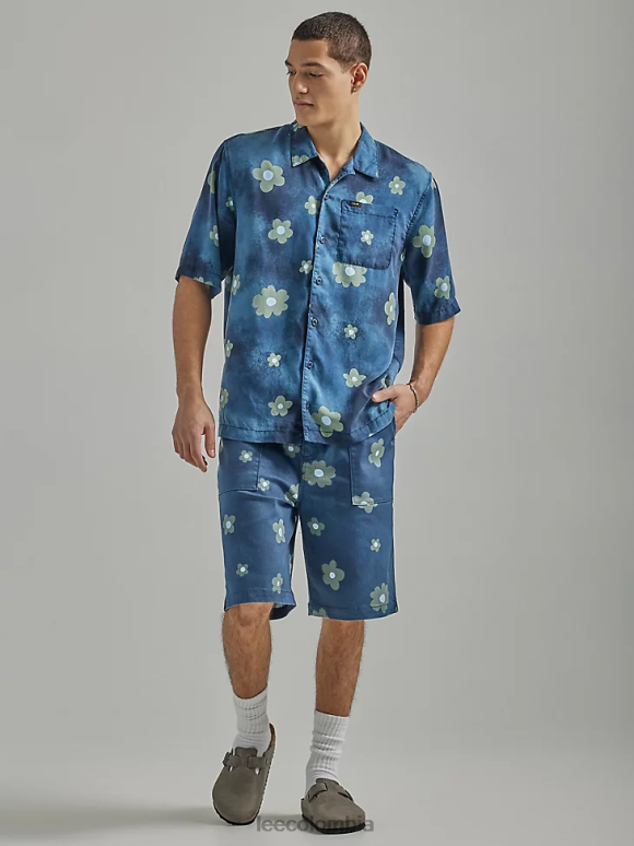 Lee hombres short chetopa con frente plisado remache azul marino floral ropa Z6H6F1109