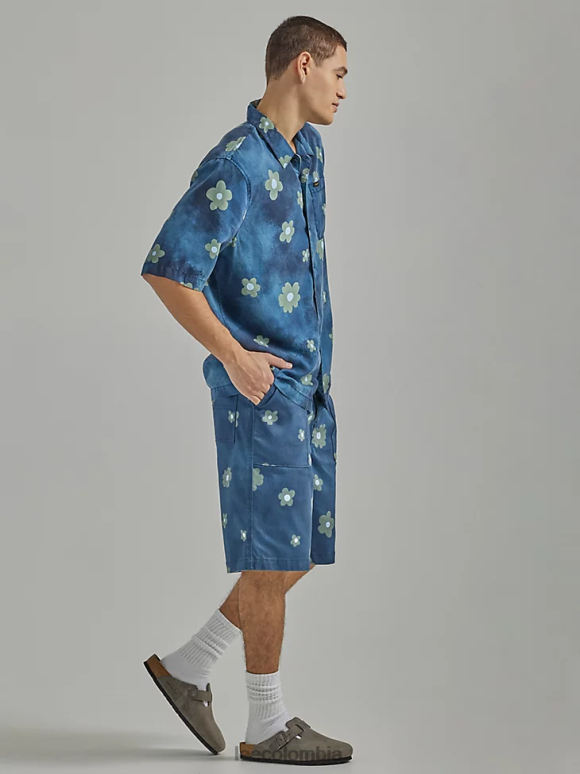 Lee hombres short chetopa con frente plisado remache azul marino floral ropa Z6H6F1109