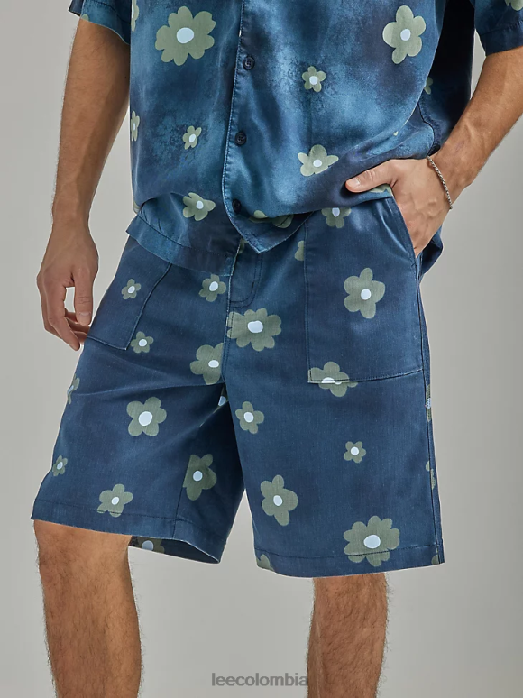 Lee hombres short chetopa con frente plisado remache azul marino floral ropa Z6H6F1109