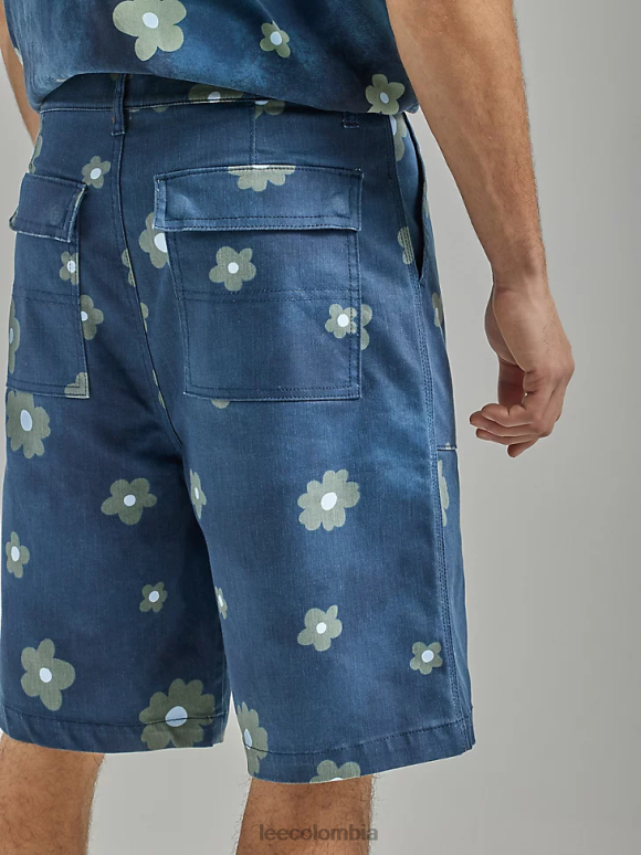 Lee hombres short chetopa con frente plisado remache azul marino floral ropa Z6H6F1109