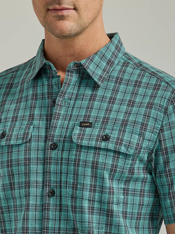 Lee hombres Camisa con botones a cuadros de línea fina y manga corta multiusos de movimiento extremo cuadros de mónaco ropa Z6H6F907