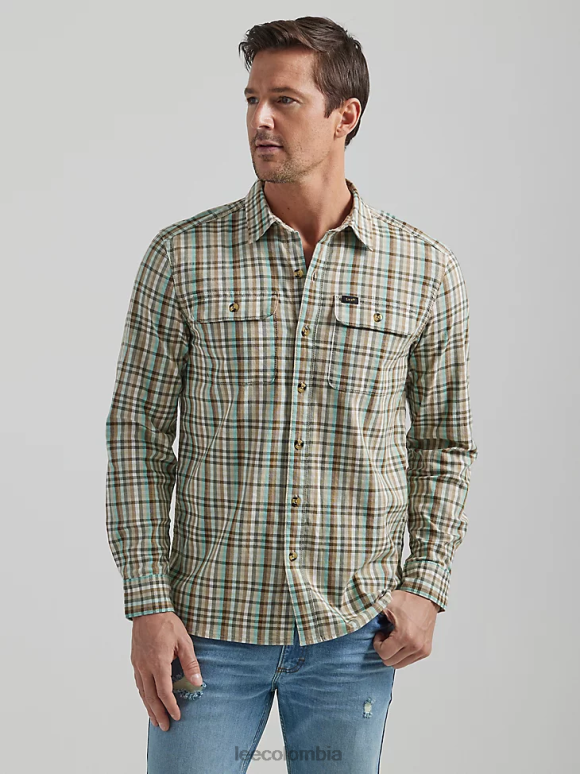 Lee hombres Camisa con botones de línea fina para todo uso de movimiento extremo cuadros de molino de piedra ropa Z6H6F925