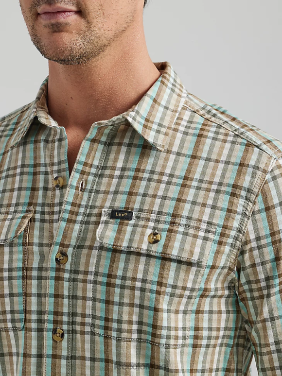 Lee hombres Camisa con botones de línea fina para todo uso de movimiento extremo cuadros de molino de piedra ropa Z6H6F925