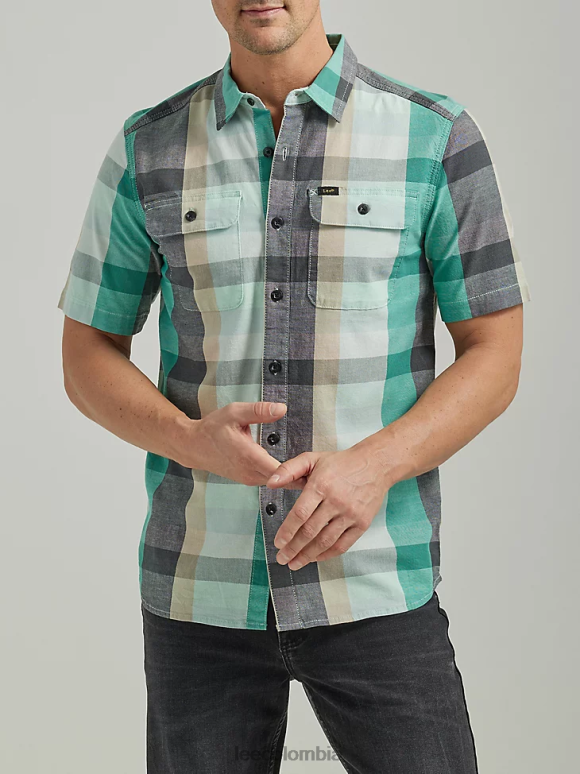 Lee hombres camisa con botones a cuadros de manga corta multiusos de movimiento extremo cuadros de cristal de mar ropa Z6H6F900