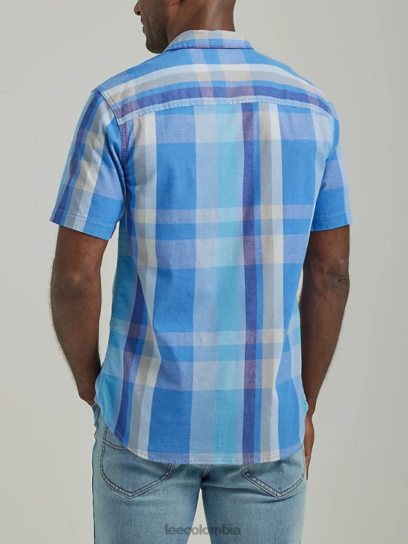 Lee hombres camisa con botones a cuadros de manga corta multiusos de movimiento extremo preparar cuadros azules ropa Z6H6F901