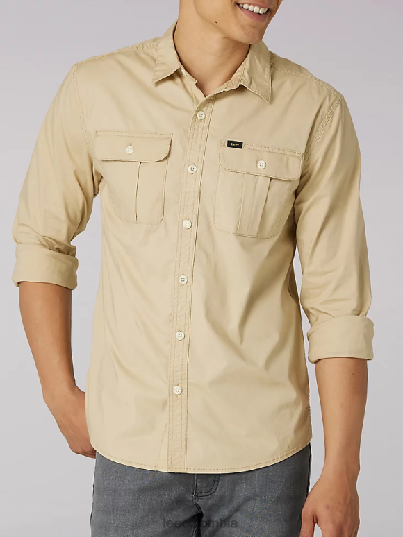 Lee hombres camisa con botones de color sólido de Working West safari de nueva york ropa Z6H6F915