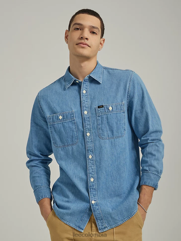 Lee hombres camisa de trabajo de mezclilla de ajuste relajado azul ropa Z6H6F903
