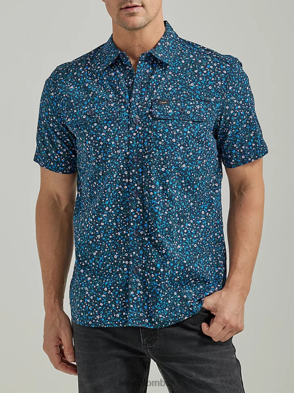 Lee hombres camisa trabajadora floral de manga corta Extreme Motion remache estampado floral azul marino ropa Z6H6F898