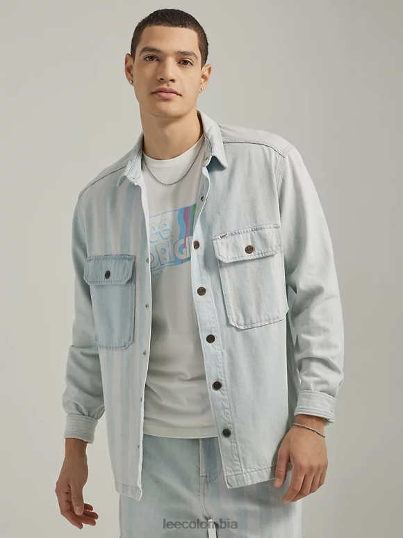 Lee hombres ropa de trabajo sobrecamisa vaquera con bolsillo con solapa y ajuste relajado mezcla de rayas ropa Z6H6F908