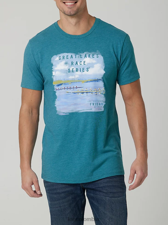 Lee hombres camiseta con gráfico de carrera de los grandes lagos brezo verde azulado ropa Z6H6F845