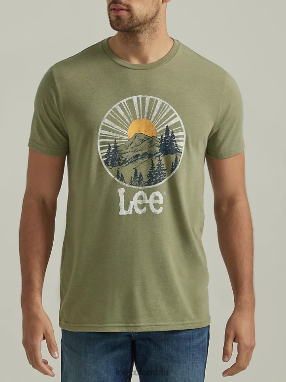 Lee hombres camiseta con gráfico de colina brillante verde liquen profundo ropa Z6H6F842