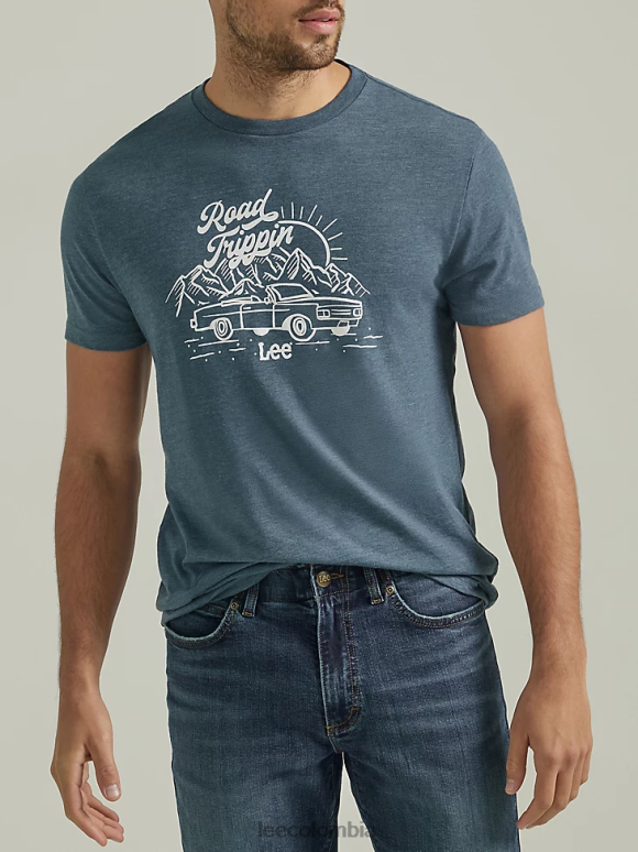 Lee hombres camiseta con gráfico de viaje por carretera jaspeado azul marino medianoche ropa Z6H6F856