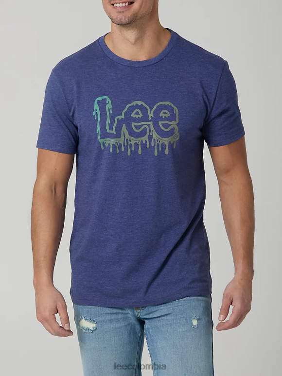 Lee hombres camiseta con logo derretido jaspeado de mezclilla ropa Z6H6F865