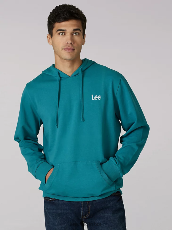 Lee hombres sudadera con capucha con gráfico tradicional confeccionado con un propósito verde azulado a mitad de camino ropa Z6H6F957