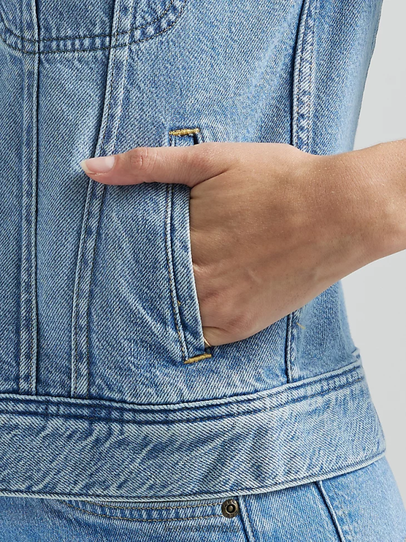 Lee mujer chaleco de mezclilla azul esmerilado ropa Z6H6F408