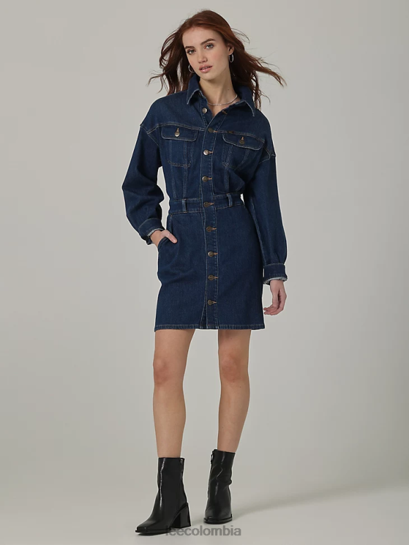 Lee mujer vestido con botones y hombros caídos de la colección europea azul mayor ropa Z6H6F419