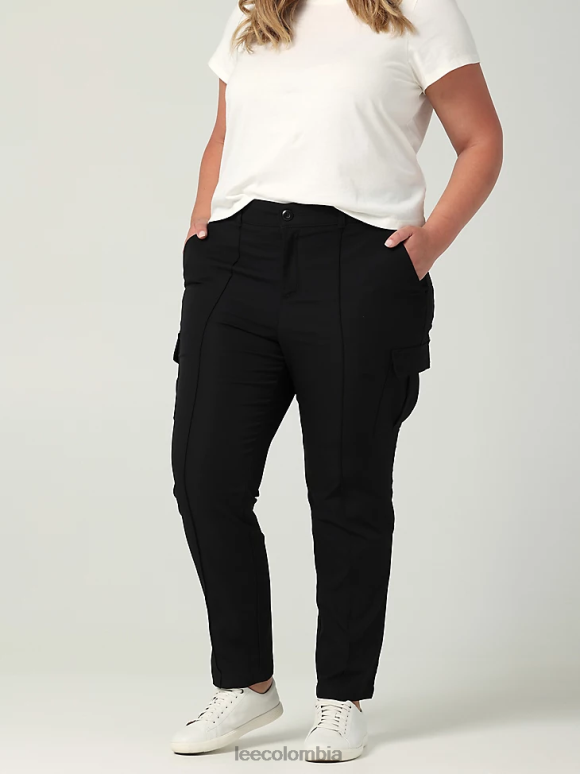 Lee mujer Pantalón cargo de pierna recta ultra lujoso con costuras flexibles para llevar (más) unión todo negro ropa Z6H6F233